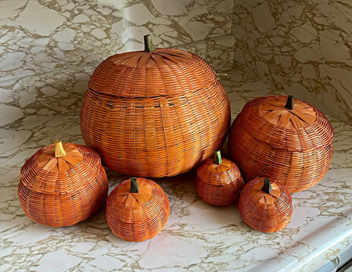 Vintage wicker pumpkin nesting - pumpkin,